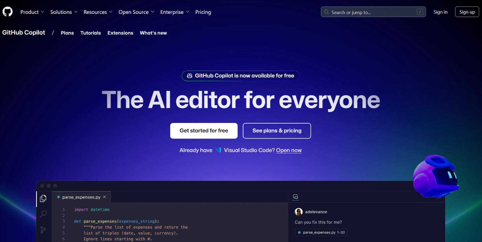 GitHub Copilot代码编辑界面